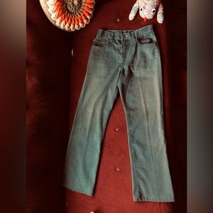 Vintage 1960’s Denim Levi’s Sta-Prest flare jeans Olive Green Talon 26x26